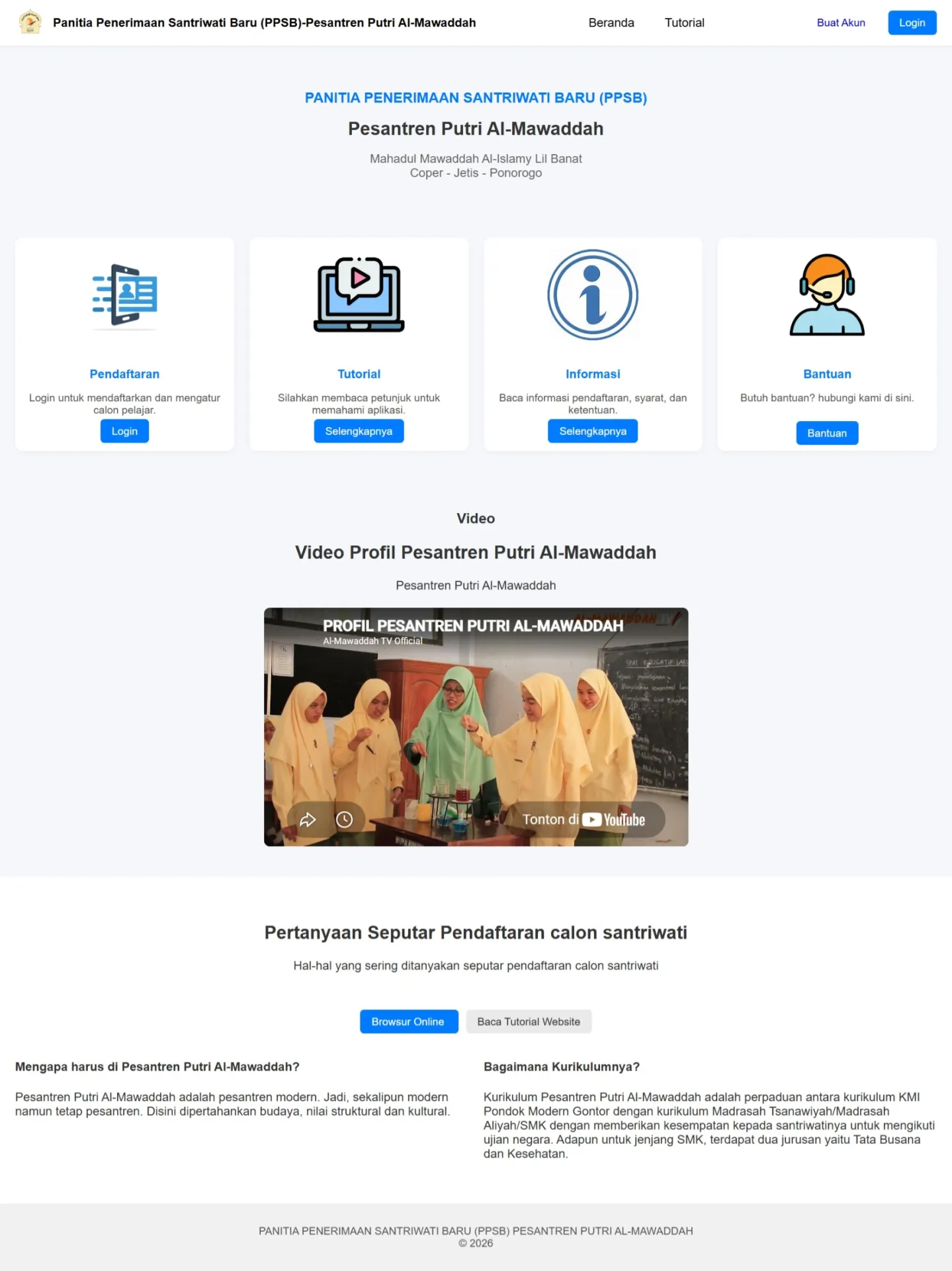 Preview Project Website Pendaftaraan Santri Baru PP Al Mawaddah 